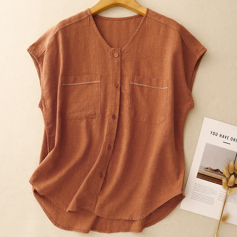 Canotta da donna senza maniche, stile minimalista estivo, casual, con bottoni e tasca applicata, con Buddha Stones. - Perù - US8-10, UK/AU12-14, EU40-42 (2XL) - image 14