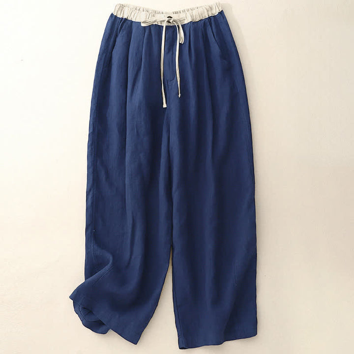 Buddha Stones Pantaloni estivi casual minimalisti con coulisse, tinta unita, alla caviglia, da donna, a gamba dritta con tasche. - Blu notte - US8-10, UK/AU12-14, EU40-42 (2XL) - image 0