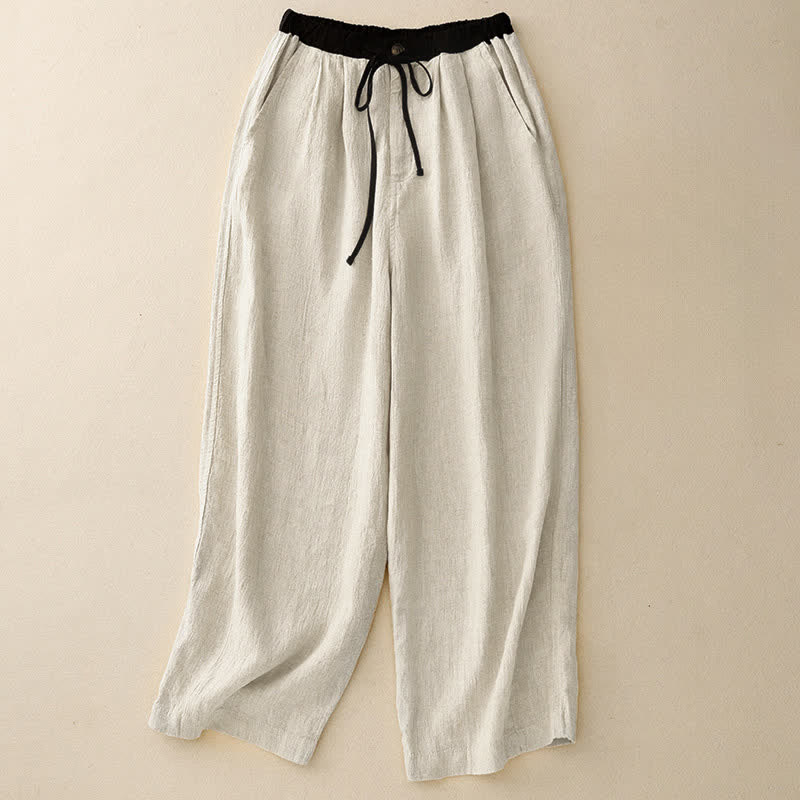 Buddha Stones Pantaloni estivi casual minimalisti con coulisse, tinta unita, alla caviglia, da donna, a gamba dritta con tasche. - Beige - US8-10, UK/AU12-14, EU40-42 (2XL) - image 9