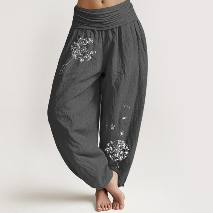 Buddha Stones Pantaloni harem da donna in puro cotone con motivo a semi di tarassaco e elastico in vita. - Grigio tenue - US16, UK/AU20, EU48 (3XL) - image 8