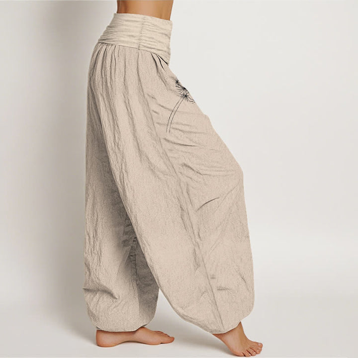 Buddha Stones Pantaloni harem da donna in puro cotone con motivo a semi di tarassaco e elastico in vita. - image 16