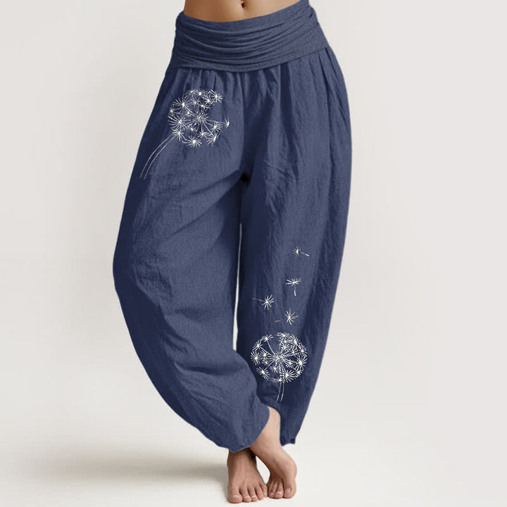 Buddha Stones Pantaloni harem da donna in puro cotone con motivo a semi di tarassaco e elastico in vita. - Blu ardesia scuro - US16, UK/AU20, EU48 (3XL) - image 0