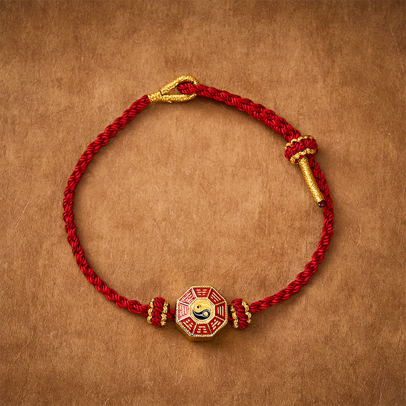 Buddha Stones Braccialetto regolabile con cordino rosso intrecciato Bagua per la protezione delle monete cinesi. - image 1