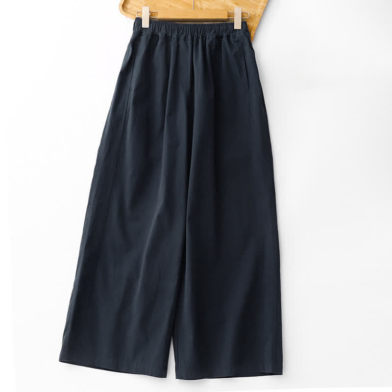 Buddha Stones Pantaloni corti da donna a gamba larga, minimalisti, tinta unita, per primavera/estate, casual ed eleganti, con tasche. - Blu notte - US12, UK/AU16, EU44 (2XL) - image 9