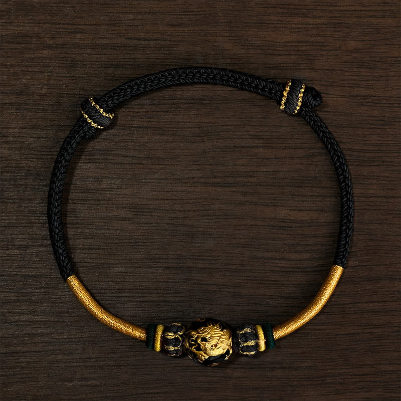 Buddha Stones Bracciale intrecciato resistente con perline di drago in rame e filo rosso - Cordino nero (circonferenza del polso: 15–20 cm) - Perla del Drago Nero - image 18
