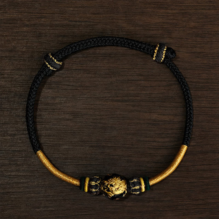 Buddha Stones Bracciale intrecciato resistente con perline di drago in rame e filo rosso - Cordino nero (circonferenza del polso: 15–20 cm) - Perla del Drago Nero - image 18