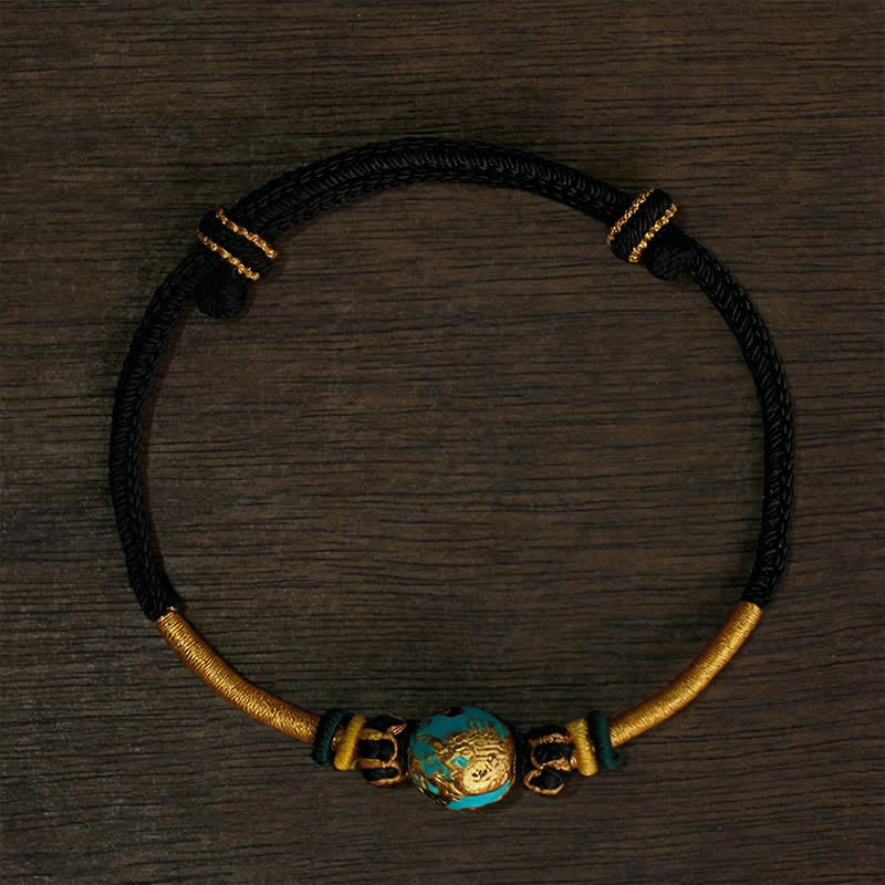 Buddha Stones Bracciale intrecciato resistente con perline di drago in rame e filo rosso - Cordino nero (circonferenza del polso: 15–20 cm) - Perla Drago Blu - image 19