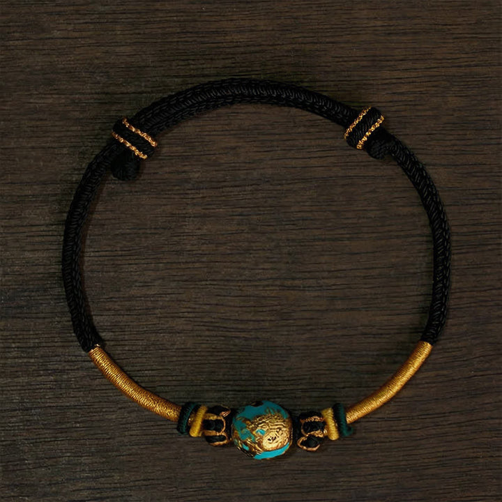 Buddha Stones Bracciale intrecciato resistente con perline di drago in rame e filo rosso - Cordino nero (circonferenza del polso: 15–20 cm) - Perla Drago Blu - image 19