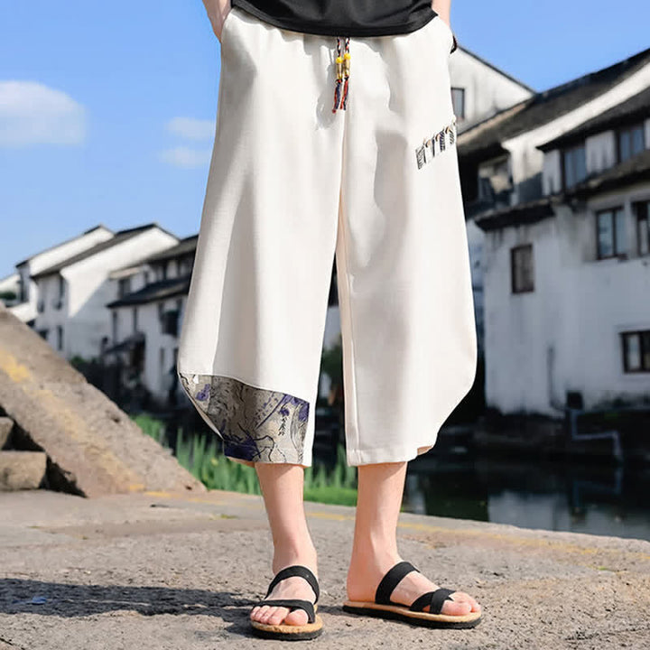 Buddha Stones Pantaloni Capri estivi casual vintage con coulisse e stampa floreale, pantaloni harem da uomo con tasca - image 13