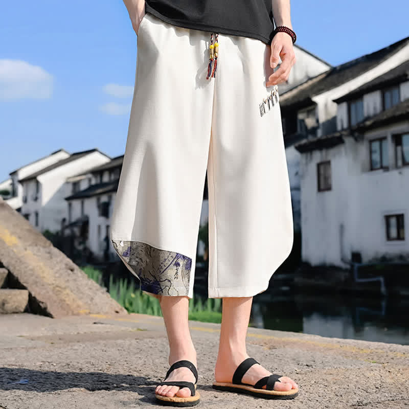 Buddha Stones Pantaloni Capri estivi casual vintage con coulisse e stampa floreale, pantaloni harem da uomo con tasca - image 14