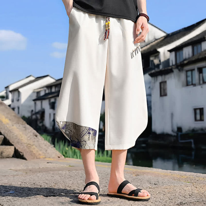 Buddha Stones Pantaloni Capri estivi casual vintage con coulisse e stampa floreale, pantaloni harem da uomo con tasca - image 14