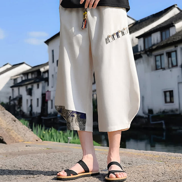 Buddha Stones Pantaloni Capri estivi casual vintage con coulisse e stampa floreale, pantaloni harem da uomo con tasca - image 12