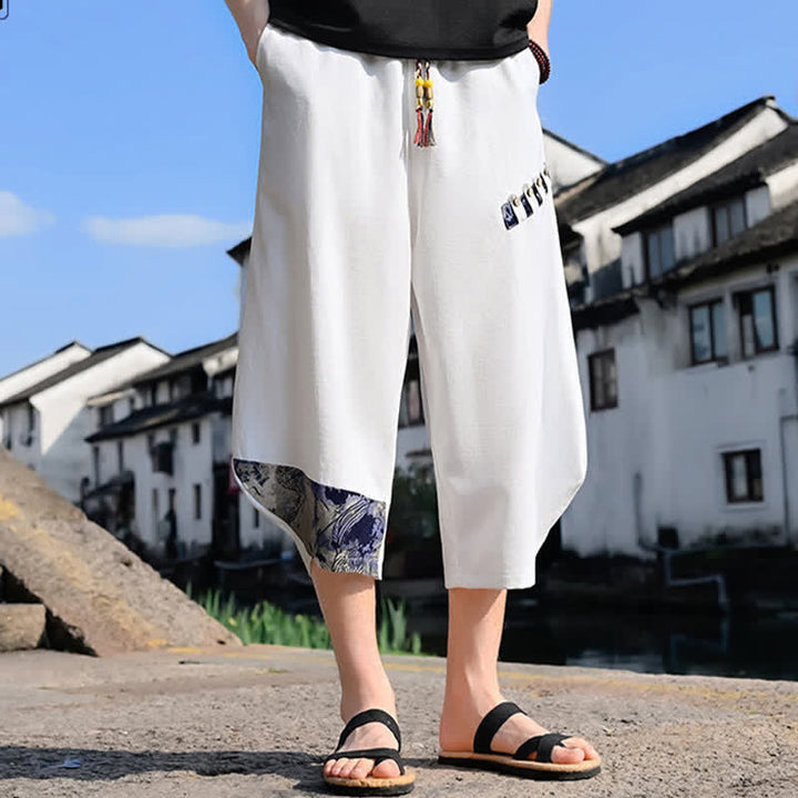 Buddha Stones Pantaloni Capri estivi casual vintage con coulisse e stampa floreale, pantaloni harem da uomo con tasca - image 15