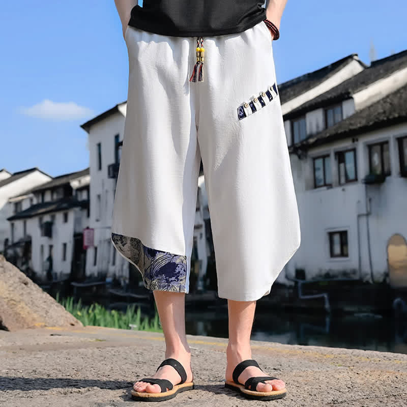 Buddha Stones Pantaloni Capri estivi casual vintage con coulisse e stampa floreale, pantaloni harem da uomo con tasca - image 18