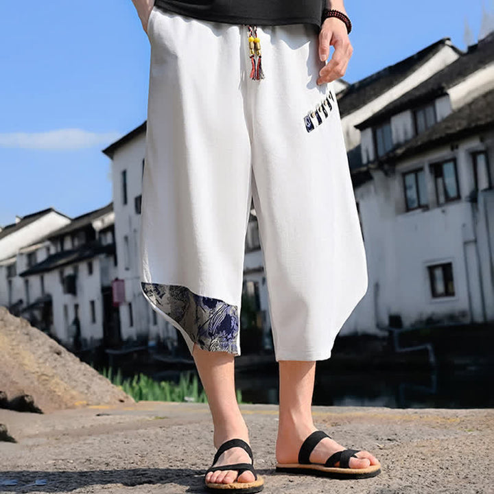 Buddha Stones Pantaloni Capri estivi casual vintage con coulisse e stampa floreale, pantaloni harem da uomo con tasca - image 11