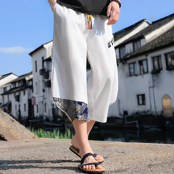 Buddha Stones Pantaloni Capri estivi casual vintage con coulisse e stampa floreale, pantaloni harem da uomo con tasca - image 8