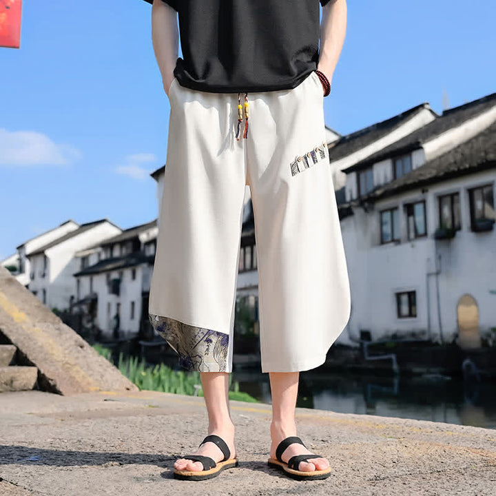 Buddha Stones Pantaloni Capri estivi casual vintage con coulisse e stampa floreale, pantaloni harem da uomo con tasca - image 9