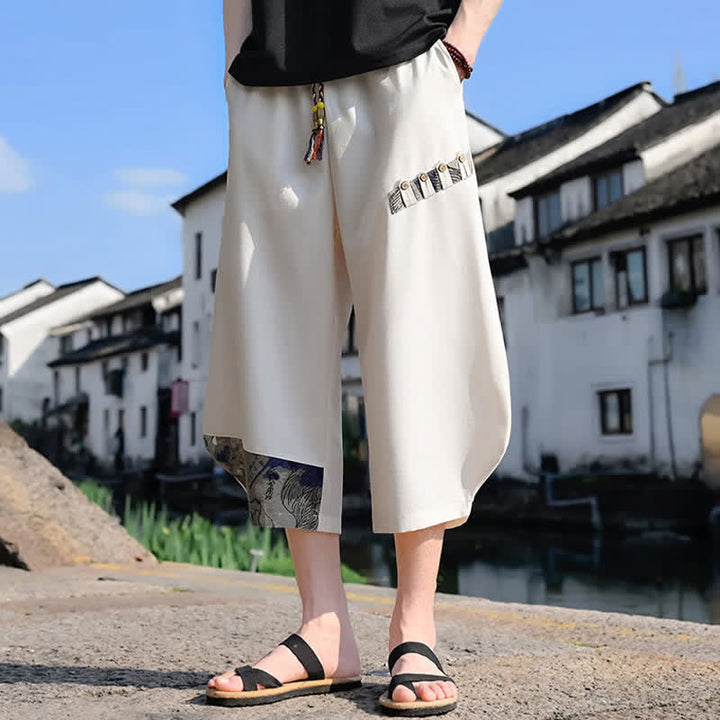 Buddha Stones Pantaloni Capri estivi casual vintage con coulisse e stampa floreale, pantaloni harem da uomo con tasca - image 16