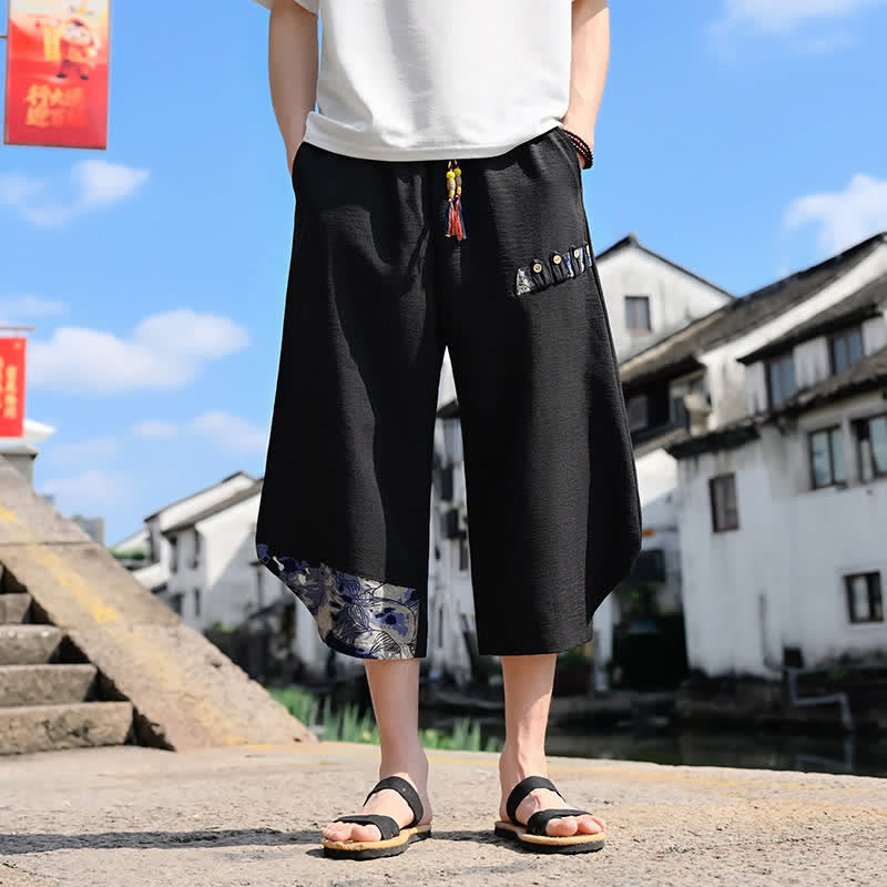 Buddha Stones Pantaloni Capri estivi casual vintage con coulisse e stampa floreale, pantaloni harem da uomo con tasca - image 2
