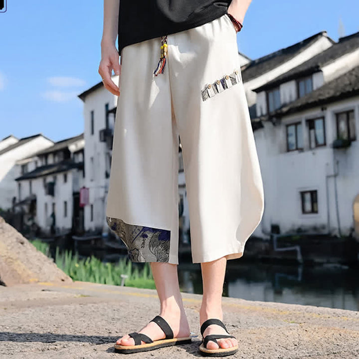 Buddha Stones Pantaloni Capri estivi casual vintage con coulisse e stampa floreale, pantaloni harem da uomo con tasca - image 19
