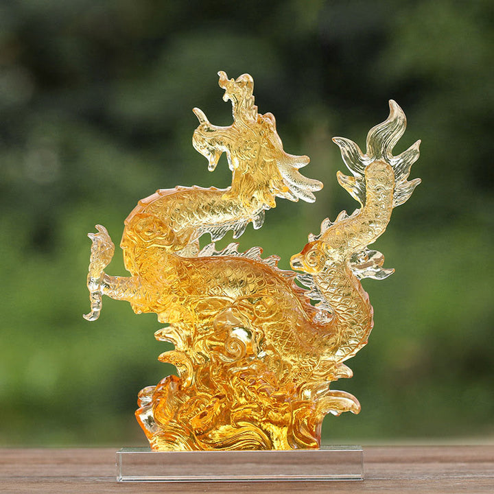 Buddha Stones fatte a mano Zodiaco cinese Drago giallo Liuli Cristallo Pezzo d'arte Fortuna Protezione Decorazione per casa e ufficio - 20,5*11,5*23 cm/8,07*4,53*9,06 pollici - image 0