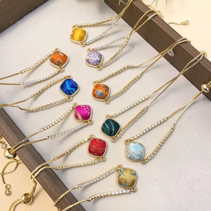 Buddha Stones Bracciale quadrato regolabile in broccato color rame con scritta "Lucky Song". - image 14
