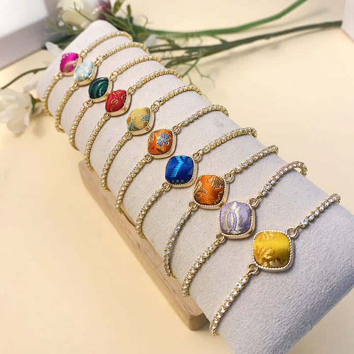 Buddha Stones Bracciale quadrato regolabile in broccato color rame con scritta "Lucky Song". - image 15