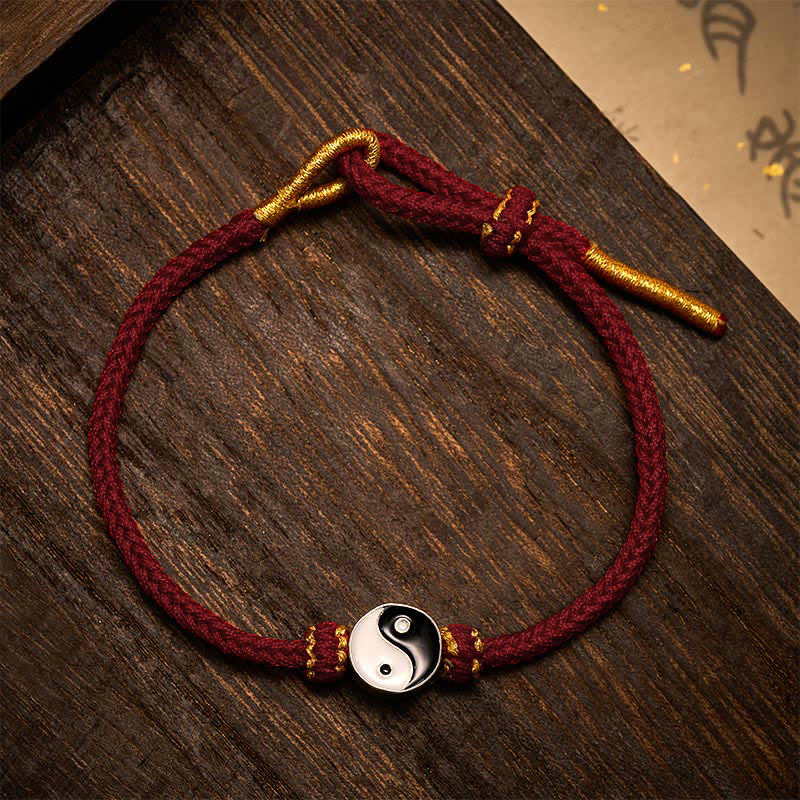 Buddha Stones Braccialetto regolabile con cordino intrecciato rosso Yin Yang, tessuto a mano, portafortuna. - Rosso vino - image 0
