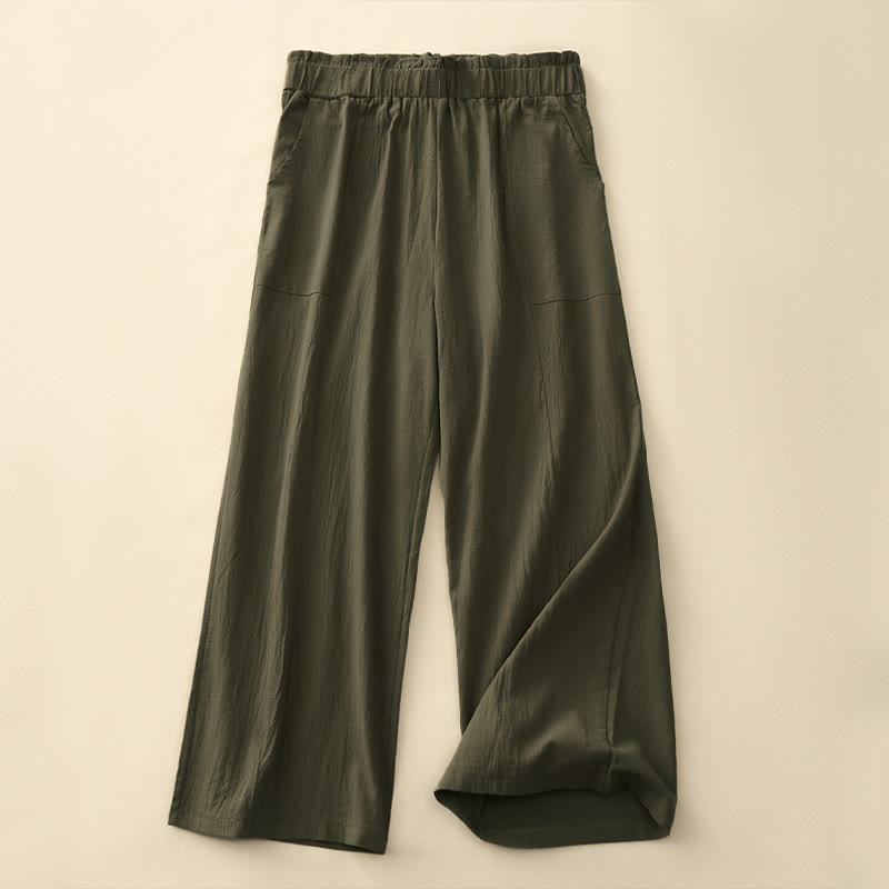 Buddha Stones Pantaloni lunghi da donna a gamba dritta, minimalisti, tinta unita, con coulisse, ideali per primavera/estate. Pantaloni casual da donna con tasche. - Verde oliva - US12, UK/AU16, EU44 (2XL) - image 15