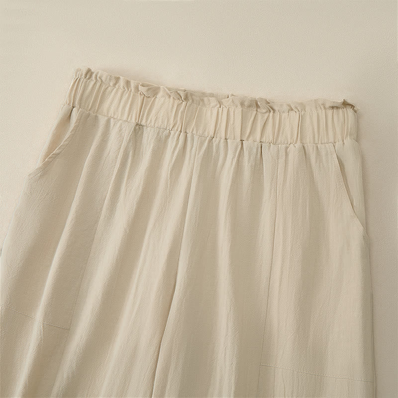 Buddha Stones Pantaloni lunghi da donna a gamba dritta, minimalisti, tinta unita, con coulisse, ideali per primavera/estate. Pantaloni casual da donna con tasche. - image 3