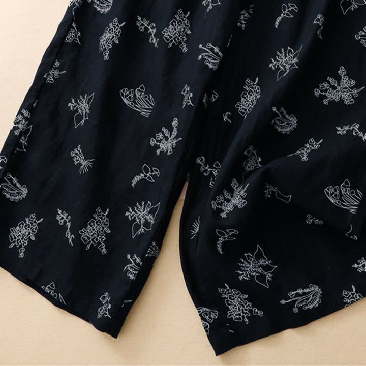Buddha Stones Pantaloni estivi casual vintage con coulisse e stampa floreale, pantaloni a gamba larga da donna con tasca - image 12