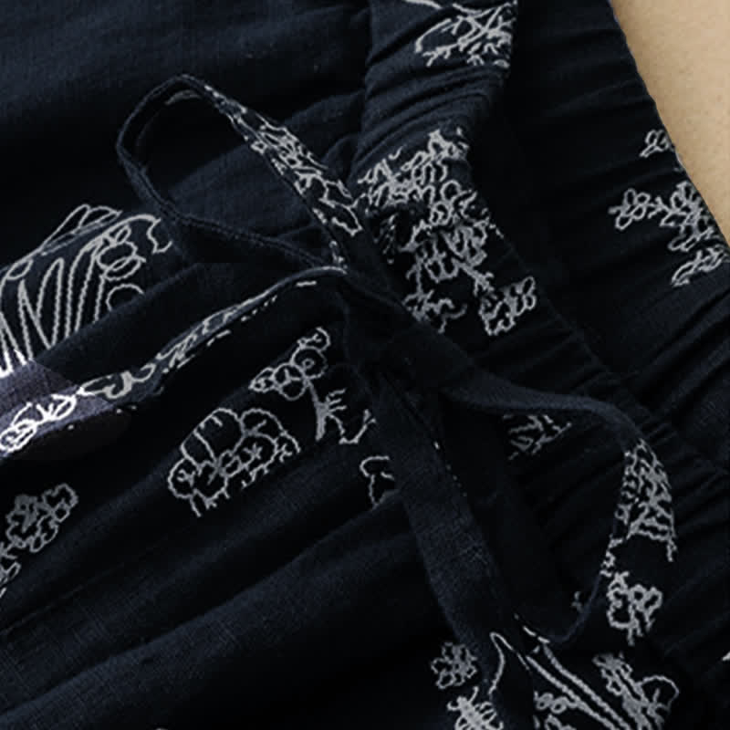 Buddha Stones Pantaloni estivi casual vintage con coulisse e stampa floreale, pantaloni a gamba larga da donna con tasca - image 10