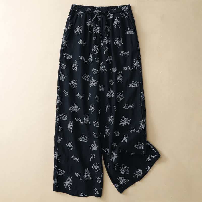 Buddha Stones Pantaloni estivi casual vintage con coulisse e stampa floreale, pantaloni a gamba larga da donna con tasca - Marina - US8-10, UK/AU12-14, EU40-42 (2XL) - image 7