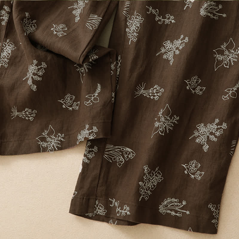 Buddha Stones Pantaloni estivi casual vintage con coulisse e stampa floreale, pantaloni a gamba larga da donna con tasca - image 6