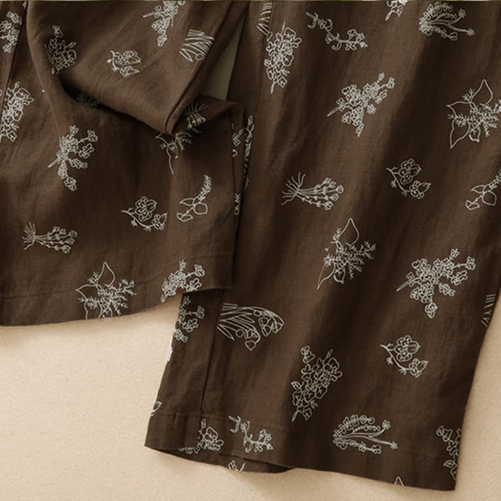 Buddha Stones Pantaloni estivi casual vintage con coulisse e stampa floreale, pantaloni a gamba larga da donna con tasca - image 6