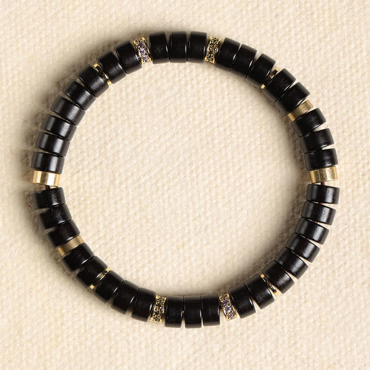 Buddha Stones Bracciale minimalista con perline a barilotto in legno di palissandro rosso e ebano. - Legno d'ebano (radicamento ♥ protezione) (Circonferenza del polso: 15-17 cm) - image 8