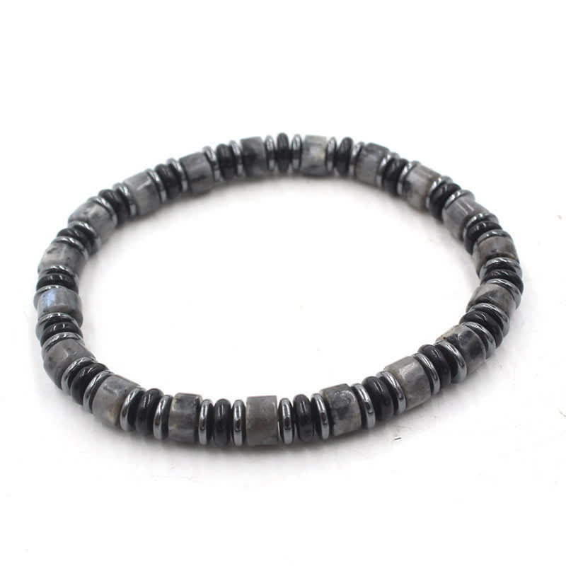 Buddha Stones Braccialetto etnico con perline piatte portafortuna in ossidiana nera ed ematite, lucidato a mano. - Pietra nera glitterata (Protezione ♥ Radicamento) (Circonferenza del polso: 15-16 cm) - image 10