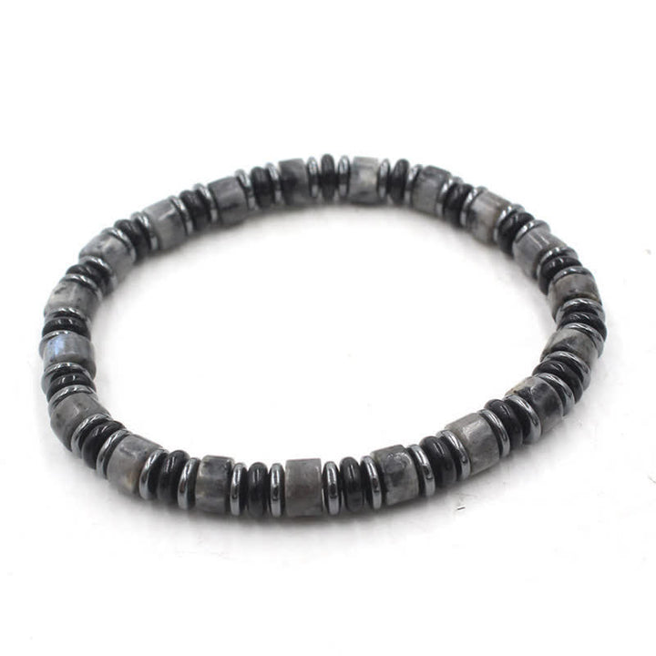 Buddha Stones Braccialetto etnico con perline piatte portafortuna in ossidiana nera ed ematite, lucidato a mano. - Pietra nera glitterata (Protezione ♥ Radicamento) (Circonferenza del polso: 15-16 cm) - image 10