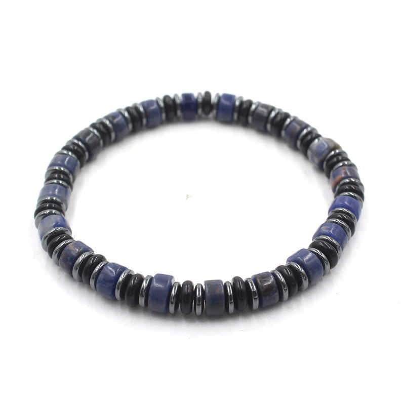 Buddha Stones Braccialetto etnico con perline piatte portafortuna in ossidiana nera ed ematite, lucidato a mano. - Sodalite (Logica ♥ Verità) (Circonferenza del polso: 15-16 cm) - image 4