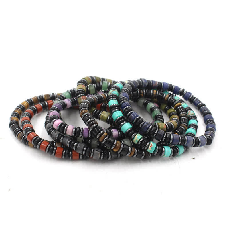 Buddha Stones Braccialetto etnico con perline piatte portafortuna in ossidiana nera ed ematite, lucidato a mano. - image 16