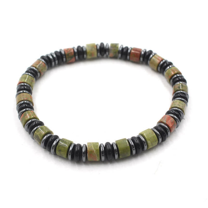 Buddha Stones Braccialetto etnico con perline piatte portafortuna in ossidiana nera ed ematite, lucidato a mano. - Unakite (Equilibrio ♥ Crescita) (Circonferenza del polso: 15-16 cm) - image 12