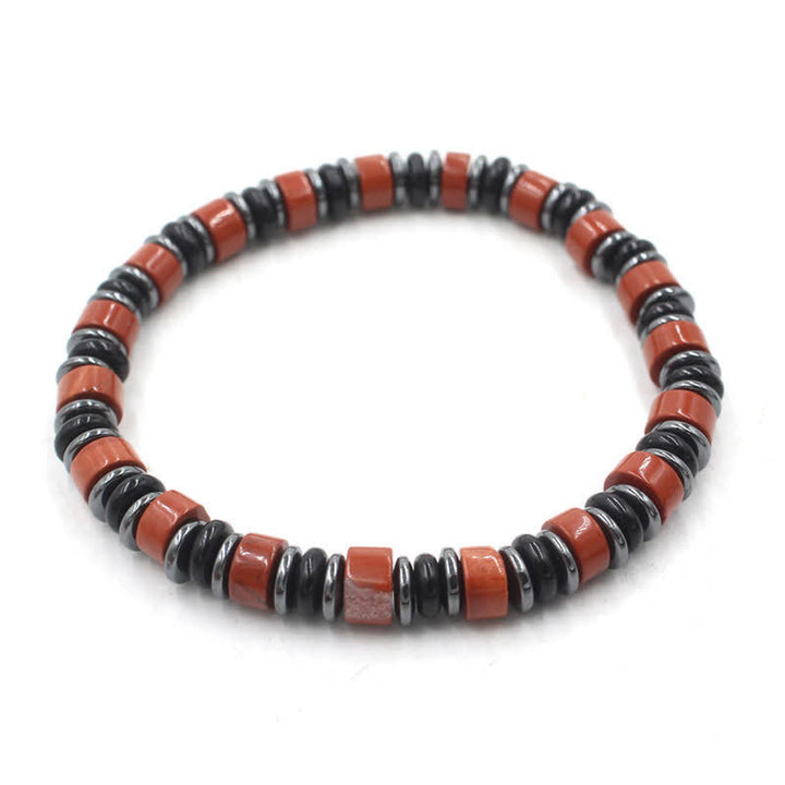 Buddha Stones Braccialetto etnico con perline piatte portafortuna in ossidiana nera ed ematite, lucidato a mano. - Diaspro rosso (Protezione ♥ Saggezza) (Circonferenza del polso: 15-16 cm) - image 14
