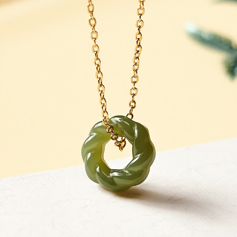 Buddha Stones Collana vintage con trecce fritte in giada Hetian intagliate a mano e simbolo di benedizione. - Argento sterling 925 (Benedizione♥Calma) - Giada naturale (il colore può variare) - image 0