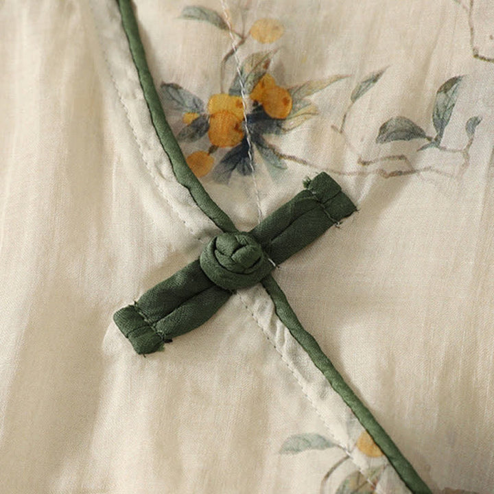 Buddha Stones Maglietta senza maniche da donna stile vintage Tang con bottoni a rana e stampa floreale e orchidee, ideale per l'estate. - image 16