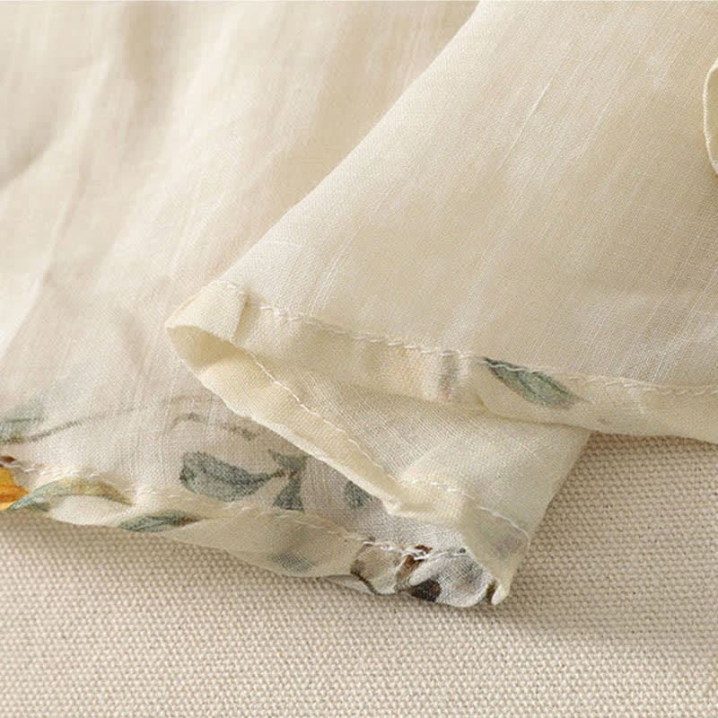 Buddha Stones Maglietta senza maniche da donna stile vintage Tang con bottoni a rana e stampa floreale e orchidee, ideale per l'estate. - image 18