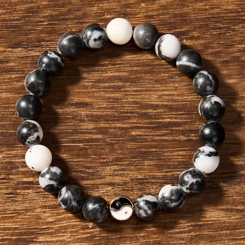 Buddha Stones Bracciale con perle rotonde in agata orca, simbolo Yin Yang e armonia. - image 1