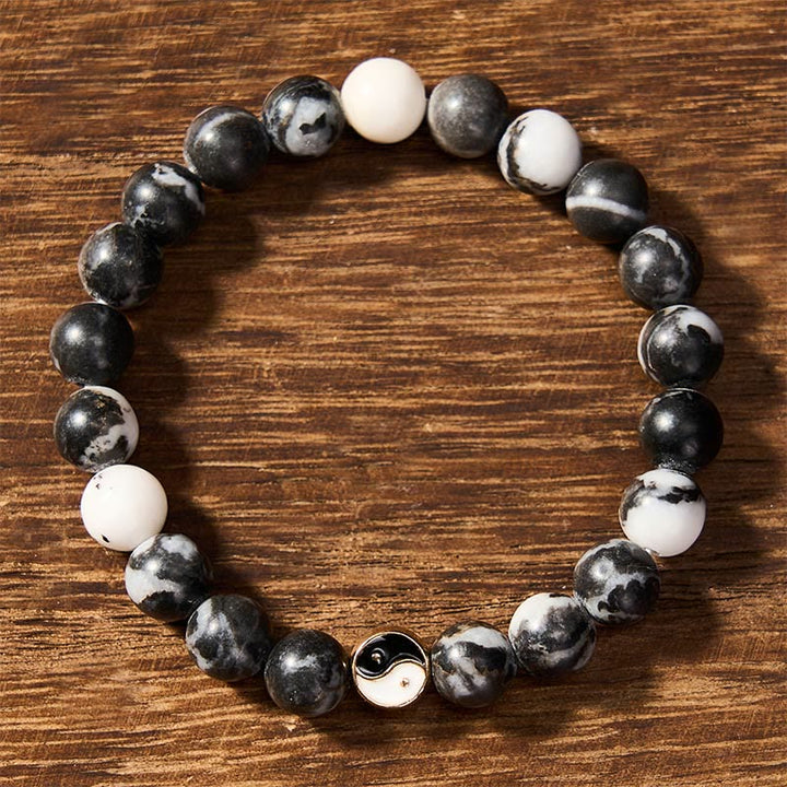 Buddha Stones Bracciale con perle rotonde in agata orca, simbolo Yin Yang e armonia. - image 1