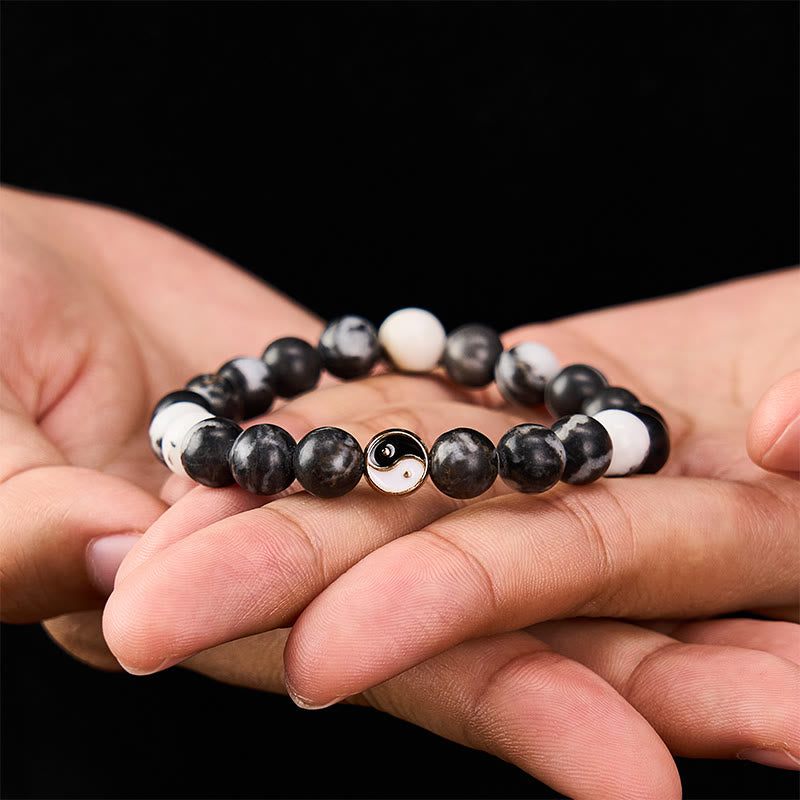 Buddha Stones Bracciale con perle rotonde in agata orca, simbolo Yin Yang e armonia. - Agata Orca (Protezione ♥ Pace Interiore) - image 2