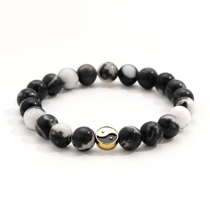 Buddha Stones Bracciale con perle rotonde in agata orca, simbolo Yin Yang e armonia. - image 0
