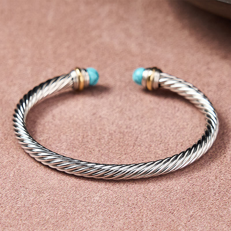 Buddha Stones Bracciale aperto a spirale in rame, turchese e onice nera - image 1